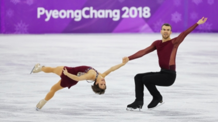 February 15, 2018: Meagan Duhamel & Eric Radford performing their free program which lead to a bronze medal in the pairs competition. (PHOTO: Greg Kolz)